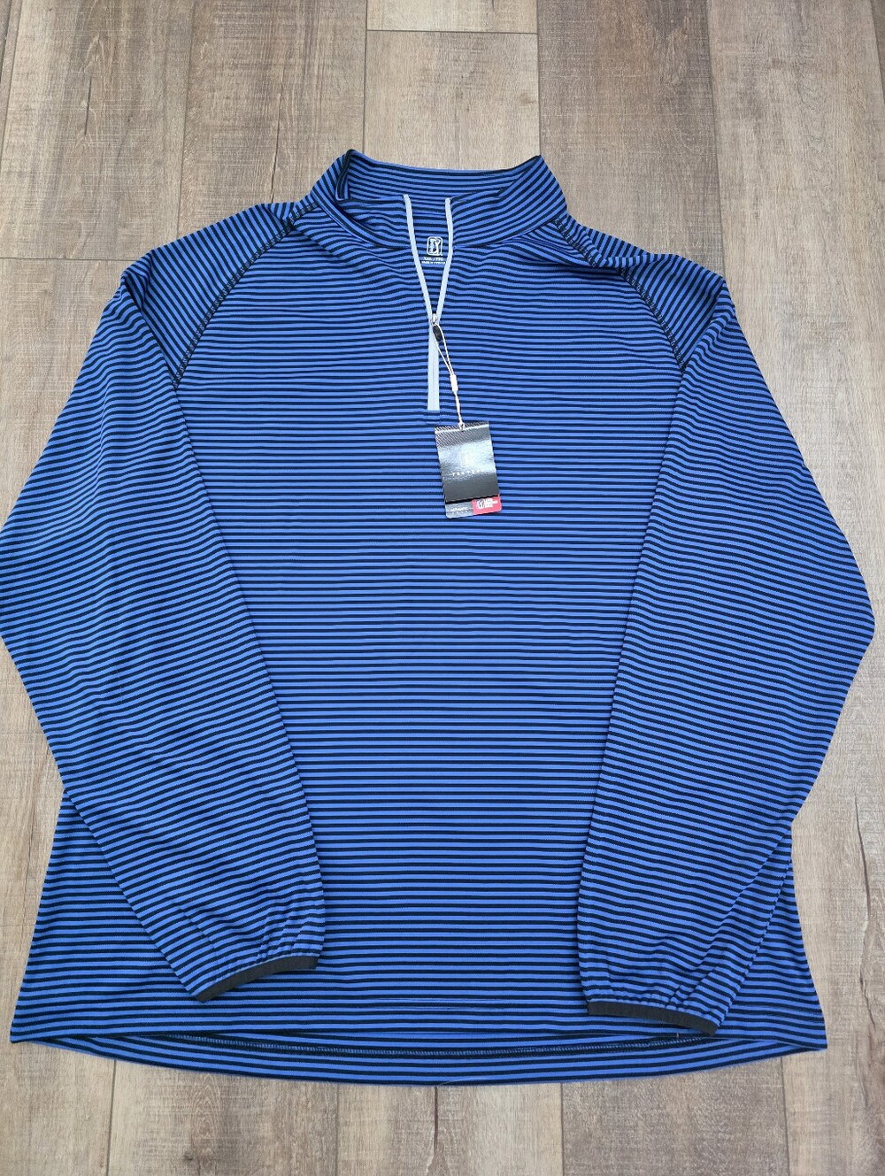 Men's PGA Tour Blue and Black Striped Long Sleeve 1/4 Zip - XXL - NWT